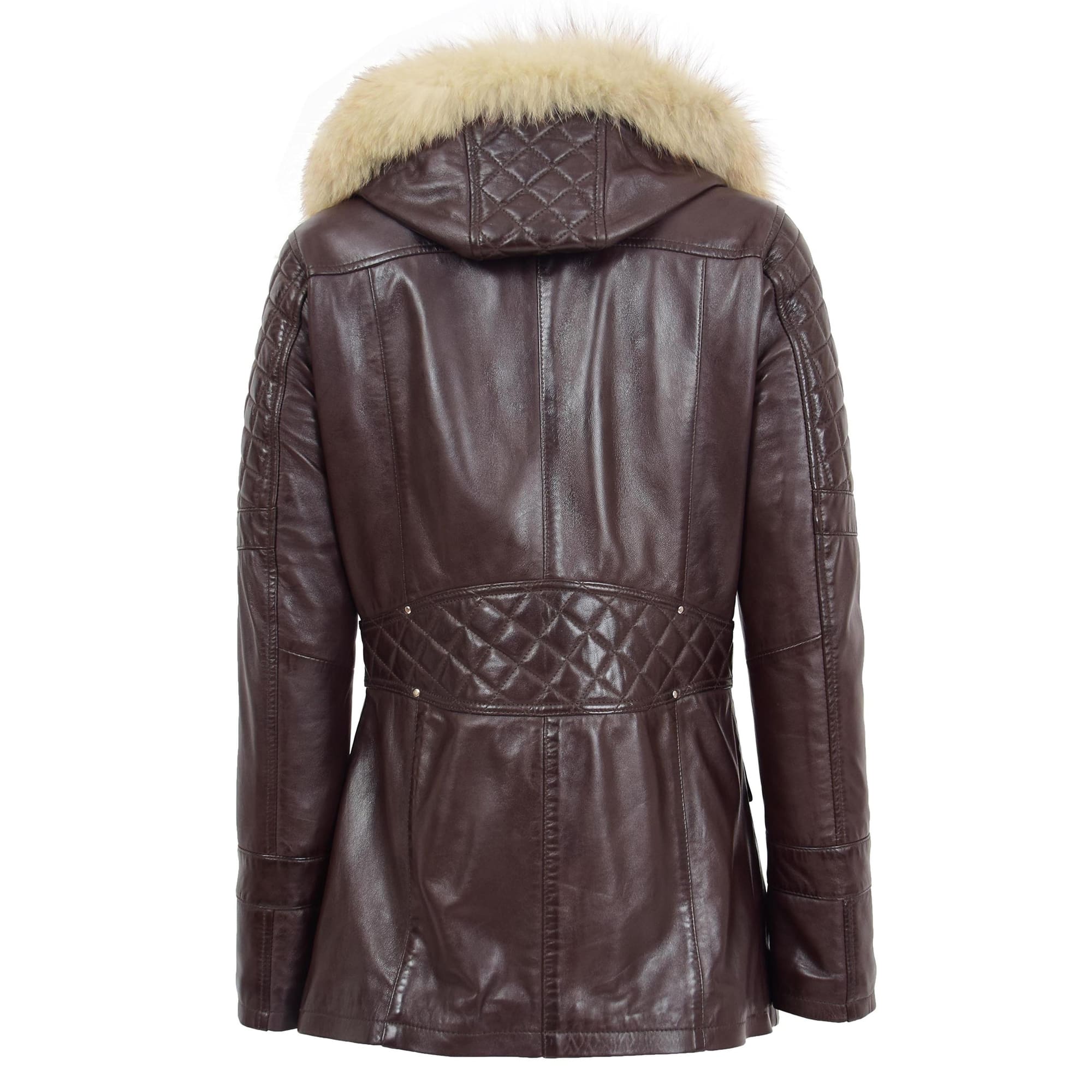 Womens Original Duffle Style Leather Coat Ariel Brown