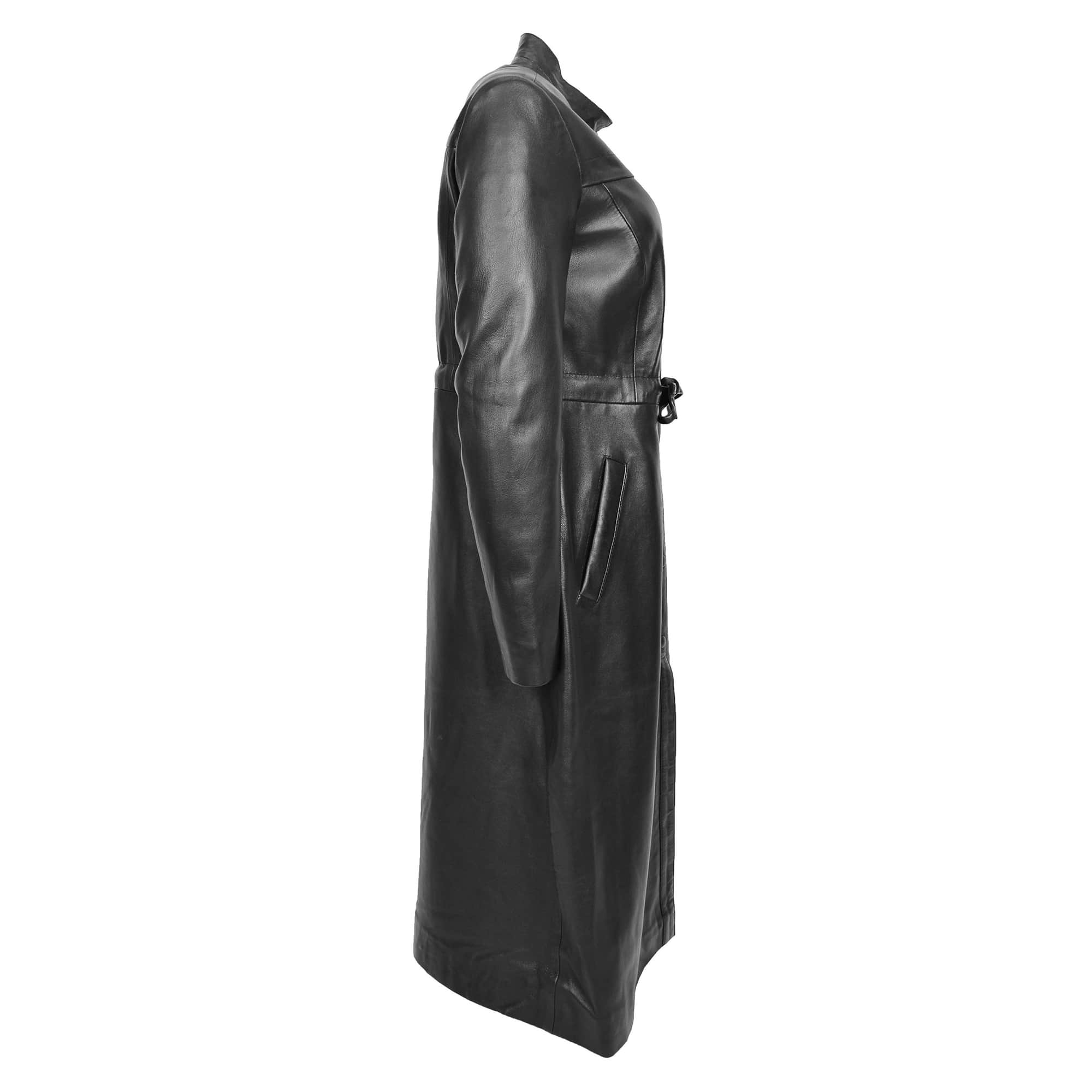 Womens Real Full Length Leather Long Coat Leila Black