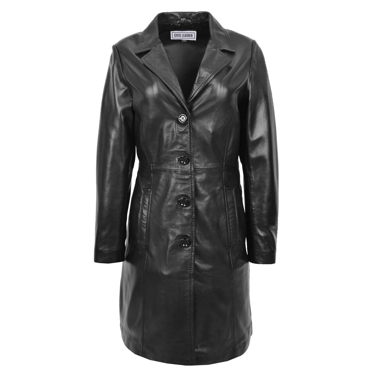 Womens Classic Soft 3/4 Length Leather Coat Macey Black