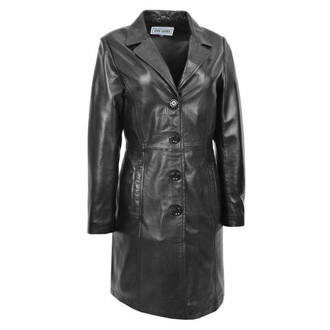 Womens Classic Soft 3/4 Length Leather Coat Macey Black