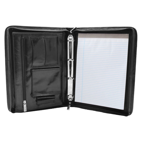 Real Leather Portfolio Ring Binder Case Muker Black