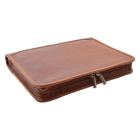 Real Leather Portfolio Ring Binder Case Muker Cognac