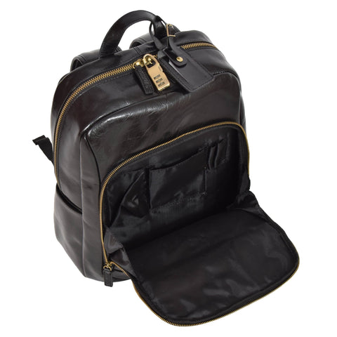 Exclusive Leather Backpack Organiser Rucksack Peru Black