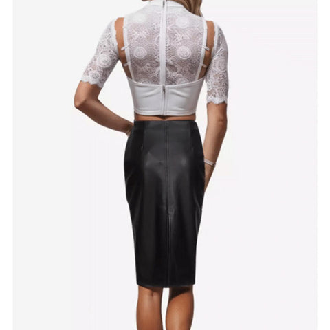 Black High-Waist Real Leather Pencil Skirt for Women