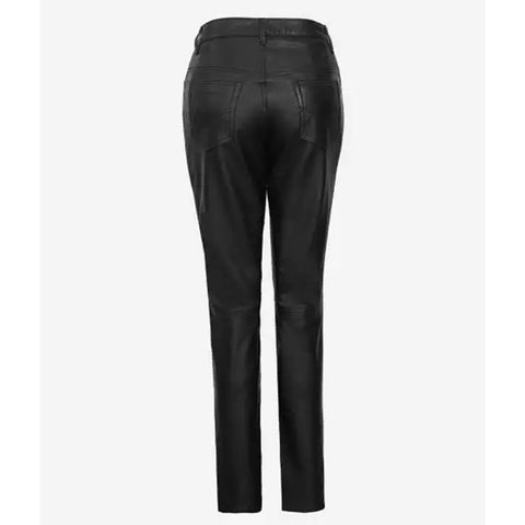 High Waist Straight-Leg Women's Leather Trousers in Black