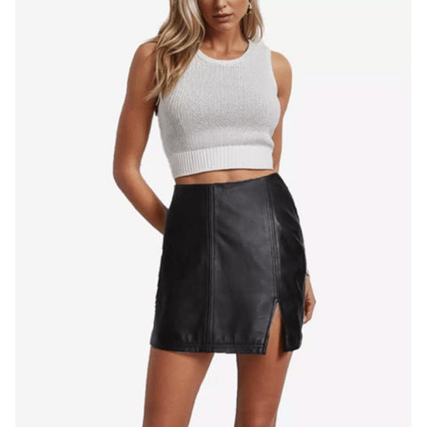 Black Women's Body Fitted Mini Real Leather Skirt