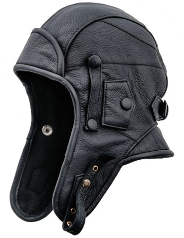 Leather Aviator Cap Hood With Collar and Face Mask