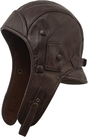 Leather Aviator Cap Hood With Collar and Face Mask