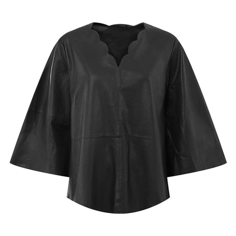 Trine Women's Leather top in soft leather quality Nero Black