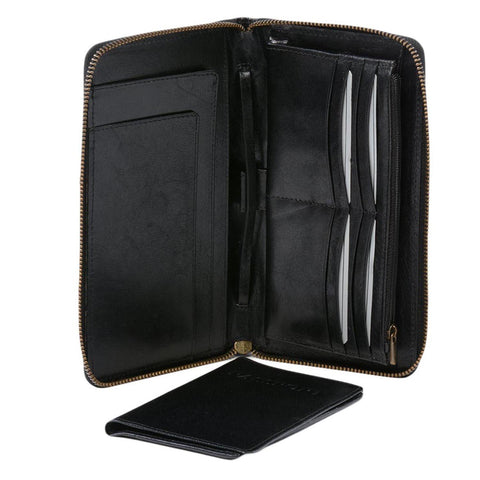 Vegetable Tanned Leather Travel Wallet Black