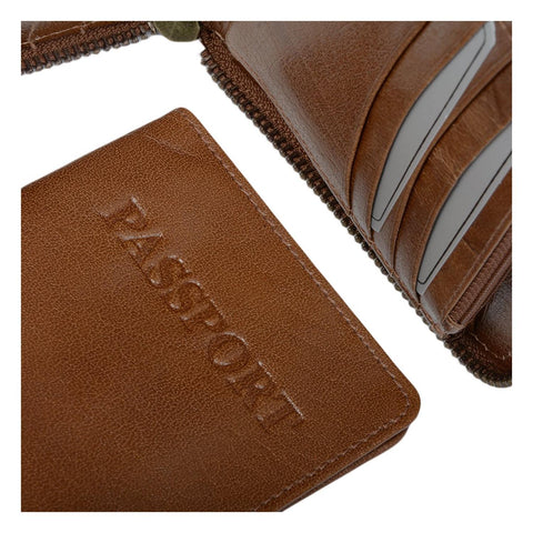 Vegetable Tanned Leather Travel Wallet Chestnut