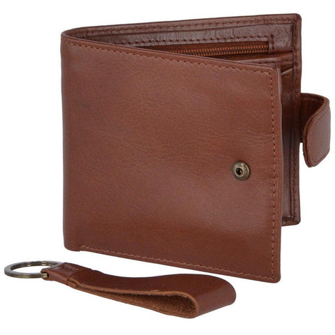 Leather Wallet and Keyring Gift Set Chestnut