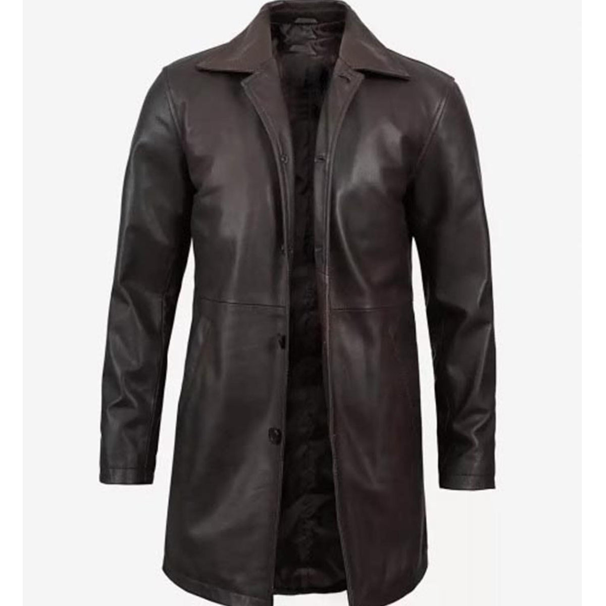 Men's Dark Brown Leather 3/4 Length Coat