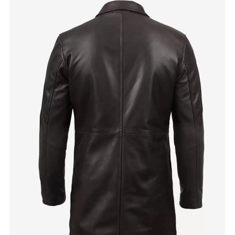 Men's Dark Brown Leather 3/4 Length Coat