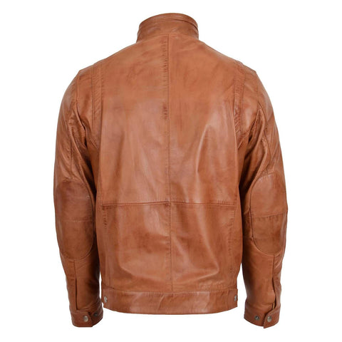 Men's Standing Collar Leather Jacket Tony Tan