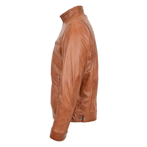 Men's Standing Collar Leather Jacket Tony Tan