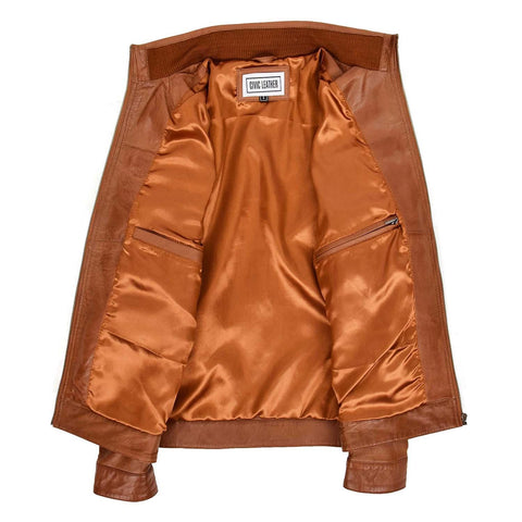 Men's Standing Collar Leather Jacket Tony Tan