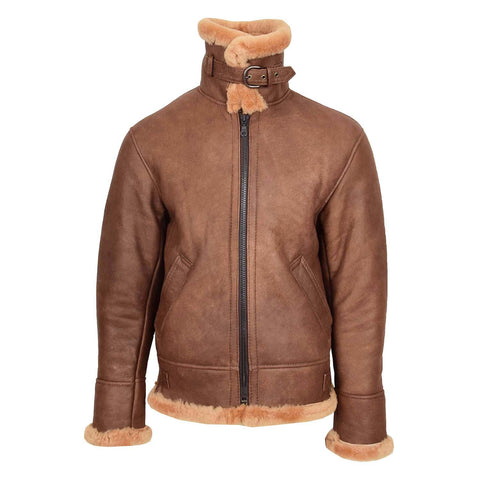 Mens B3 Sheepskin Vintage Flying Jacket Felix Tan