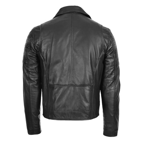 Mens Biker Leather Jacket Dual Zip Hook Black