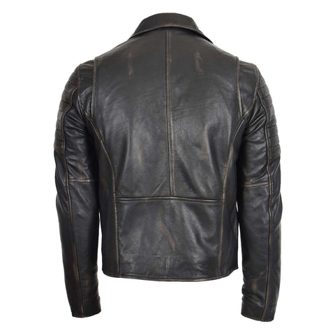 Mens Biker Leather Jacket Dual Zip Hook Rub Off