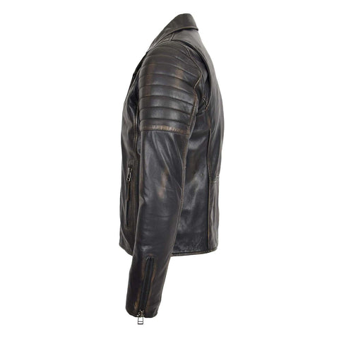 Mens Biker Leather Jacket Dual Zip Hook Rub Off