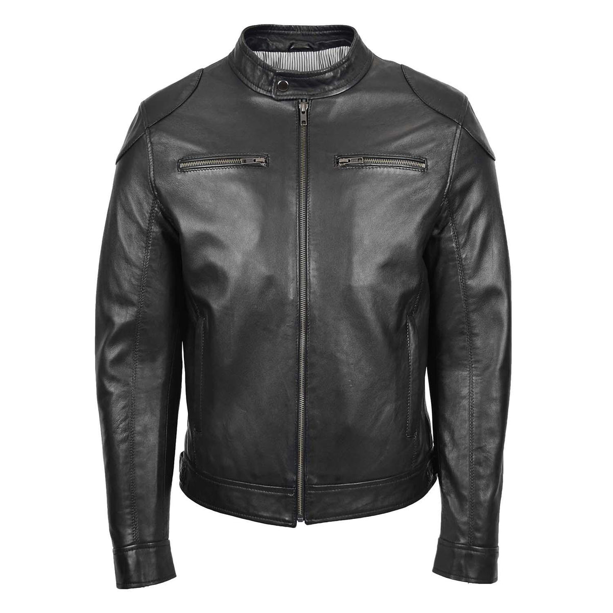 Mens Biker Soft Casual Leather Jacket Milton Black