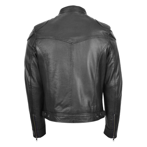 Mens Biker Soft Casual Leather Jacket Milton Black