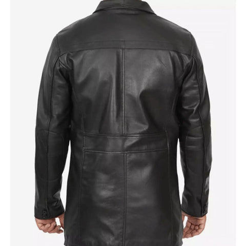 Mens Black Leather Car Coat - 3/4 Length Coat