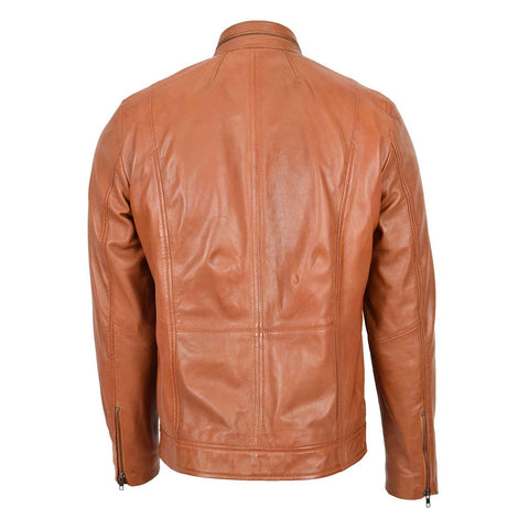 Mens Casual Biker Leather Jacket Jaime Tan