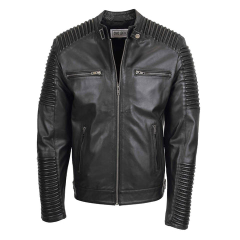 Mens Casual Soft Leather Biker Jacket Nelson Black