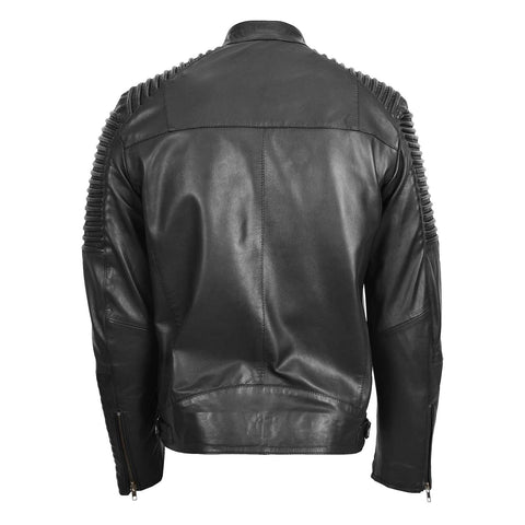 Mens Casual Soft Leather Biker Jacket Nelson Black