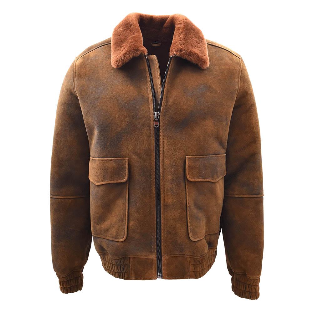 Mens Original Flying Sheepskin Bomber Brown Ginger Shearling Jacket Curtis