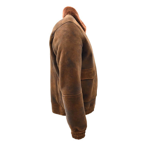 Mens Original Flying Sheepskin Bomber Brown Ginger Shearling Jacket Curtis