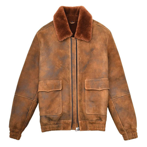 Mens Original Flying Sheepskin Bomber Brown Ginger Shearling Jacket Curtis