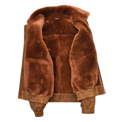 Mens Original Flying Sheepskin Bomber Brown Ginger Shearling Jacket Curtis