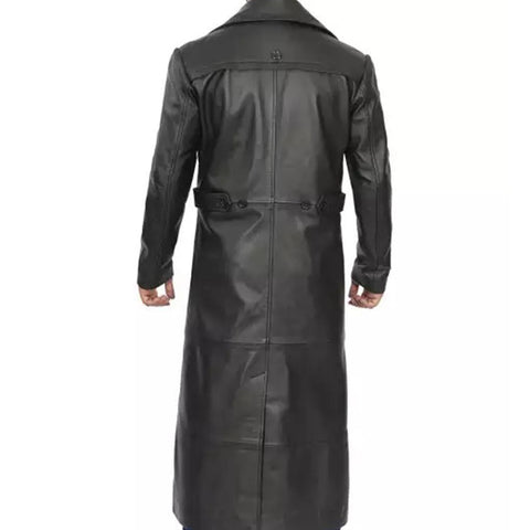 Men's Full-Length Black Leather Trench Coat