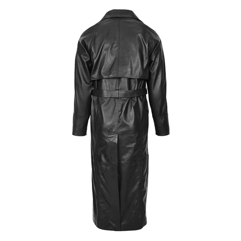 Mens Full Length Double Breasted Leather Coat Pete Black