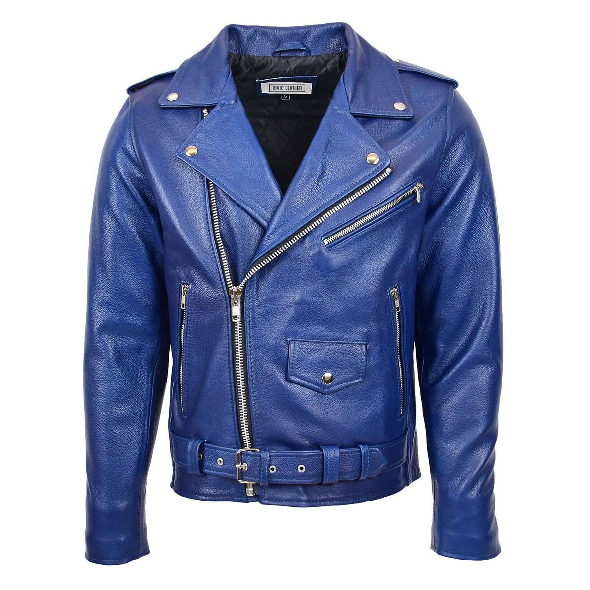 Mens Heavy Duty Leather Biker Brando Jacket Kyle Blue