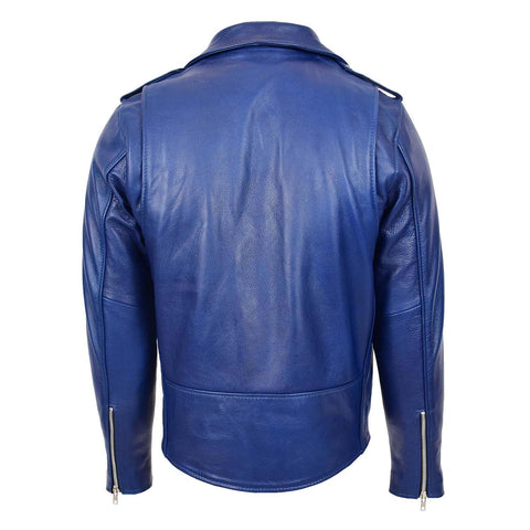 Mens Heavy Duty Leather Biker Brando Jacket Kyle Blue