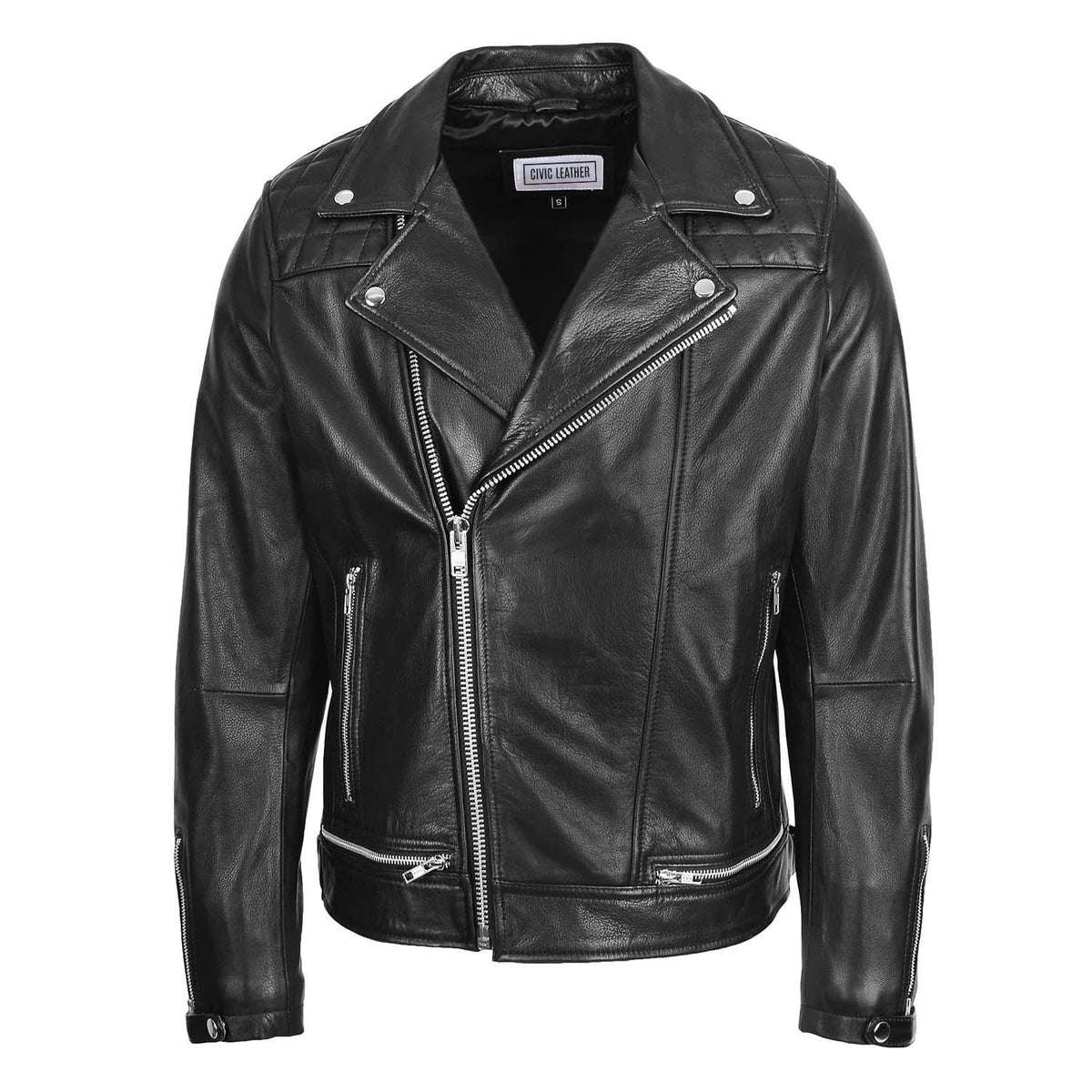 Mens Leather Biker Brando Design Jacket Sean Black