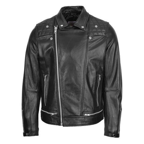 Mens Leather Biker Brando Design Jacket Sean Black