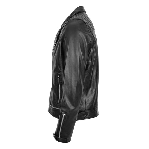 Mens Leather Biker Brando Design Jacket Sean Black