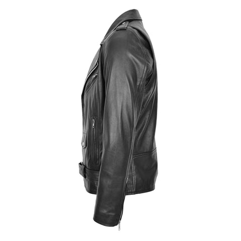 Mens Leather Biker Jacket Brando Style Johnny Black