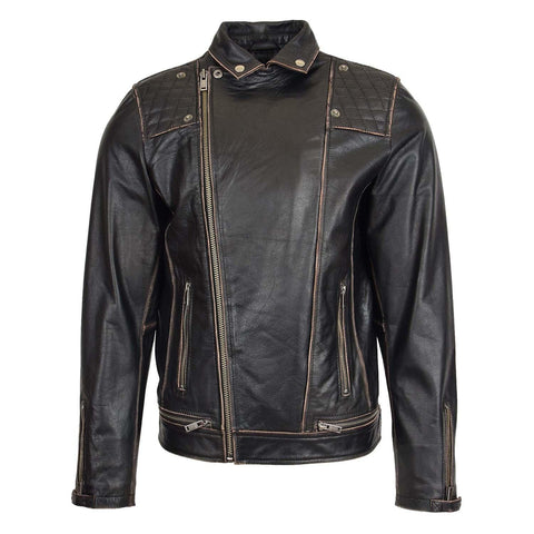 Mens Leather Biker Brando Design Jacket Sean Vintage Black