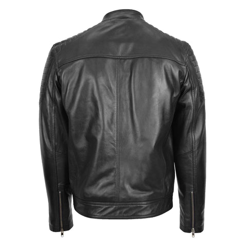 Mens Leather Biker Style Zip Jacket Eddie Black