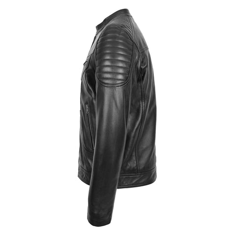 Mens Leather Biker Style Zip Jacket Eddie Black