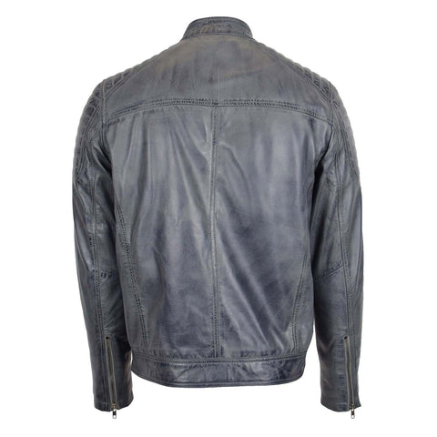 Mens Leather Biker Style Zip Jacket Eddie Grey Two Tone