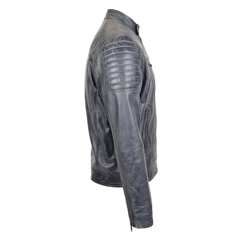 Mens Leather Biker Style Zip Jacket Eddie Grey Two Tone