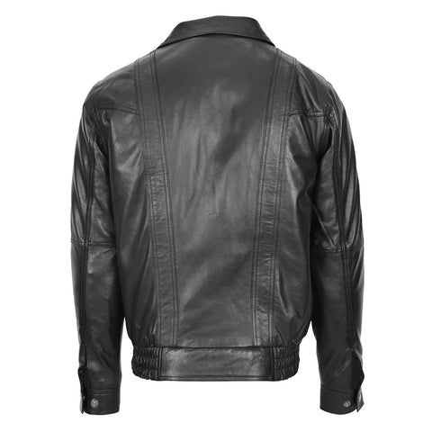 Mens Leather Bomber Blouson Jacket Robert Black