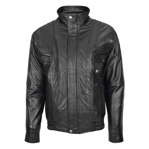 Mens Leather Bomber Blouson Jacket Robert Black